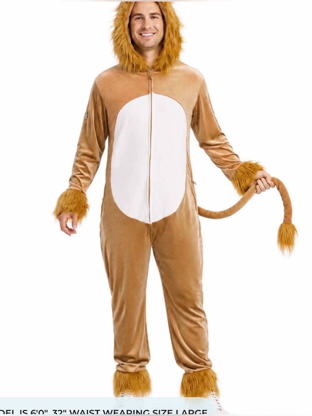 NWOT Tipsy Elves Men’s Lion Jumpsuit Costume with Hoodie & Tail - Size M